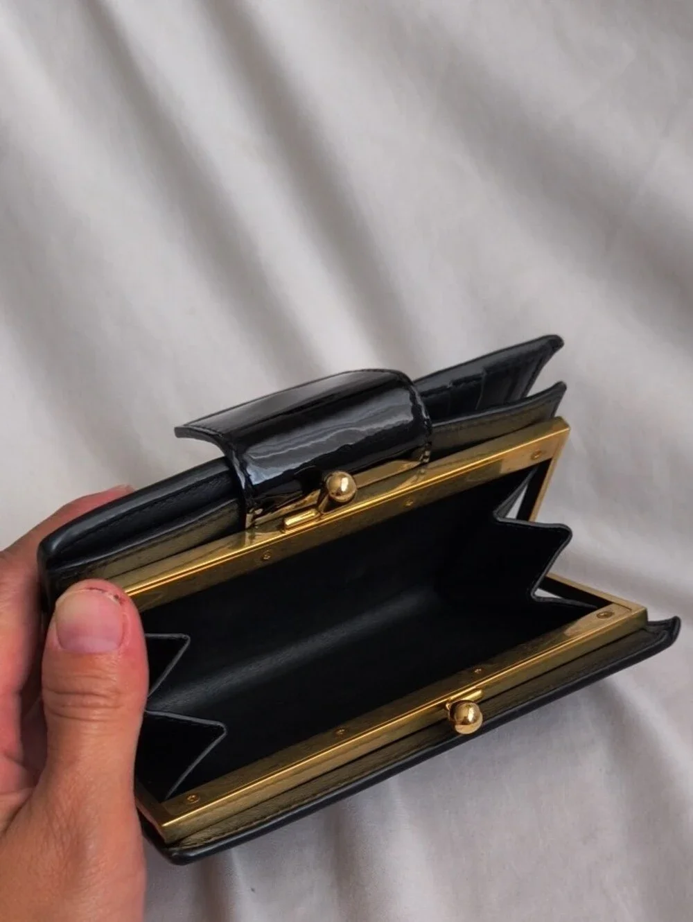 Celine Black Patent Leather Wallet with Snap Closure